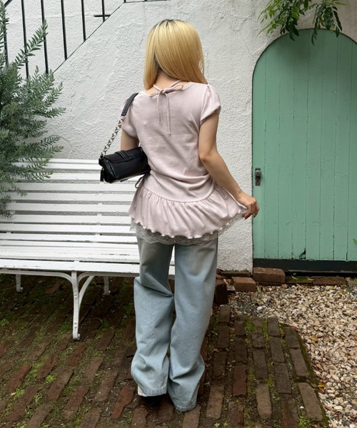 continuer de NICE CLAUP（コンティニューデナイスクラップ）の「ドロスト裾レースチュニック（Tシャツ/カットソー・レディース・ピンク/ドット/ブラック/トップグレー・FREE）」の20枚目の写真