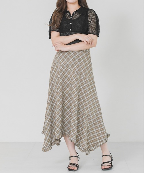 MISCH MASCH（ミッシュマッシュ）の「2026春夏新作 ケープデザイン透かし編みニット（Tシャツ/カットソー・レディース・ブラック/アイボリー・ﾌﾘ-）」の6枚目の写真