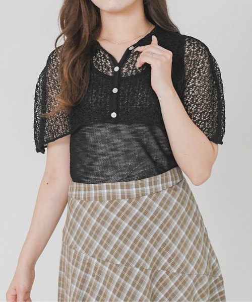 MISCH MASCH（ミッシュマッシュ）の「2026春夏新作 ケープデザイン透かし編みニット（Tシャツ/カットソー・レディース・ブラック/アイボリー・ﾌﾘ-）」の17枚目の写真
