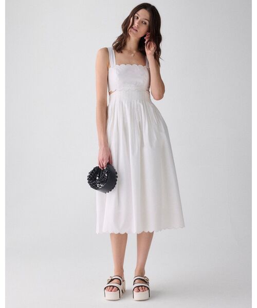 kate spade new york(ケイトスペード ニューヨーク)の「スカラップ オープン バック ミディ ドレス(ワンピース・レディース・ベージュ・2/0/4)」の1枚目の写真
