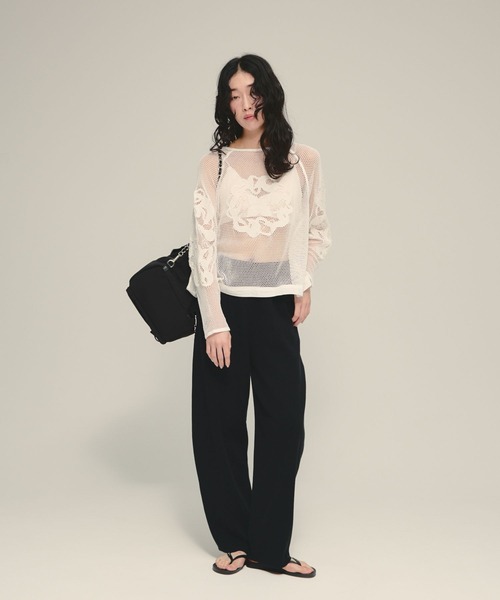 eL(エル)の「【eL】Made in India Mesh Embroidery Pullover/670538(シャツ/ブラウス・レディース・ブラック/オフホワイト・FREE)」の3枚目の写真