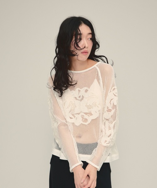 eL(エル)の「【eL】Made in India Mesh Embroidery Pullover/670538(シャツ/ブラウス・レディース・ブラック/オフホワイト・FREE)」の7枚目の写真