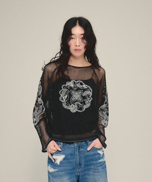 eL(エル)の「【eL】Made in India Mesh Embroidery Pullover/670538(シャツ/ブラウス・レディース・ブラック/オフホワイト・FREE)」の14枚目の写真