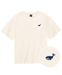 クールコットンオーバーサイズミニクジラ刺繍半袖Tシャツ
