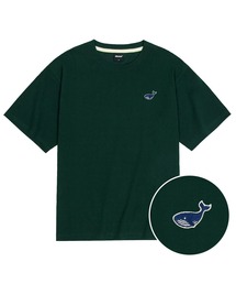 クールコットンオーバーサイズミニクジラ刺繍半袖Tシャツ