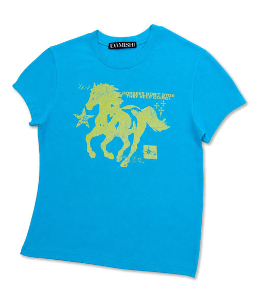 DAMISH(ダミシュ)の「ホースグラフィックパステルトンスリムTシャツ_ブルー(Tシャツ/カットソー・レディース・ブルー・OS)」の12枚目の写真