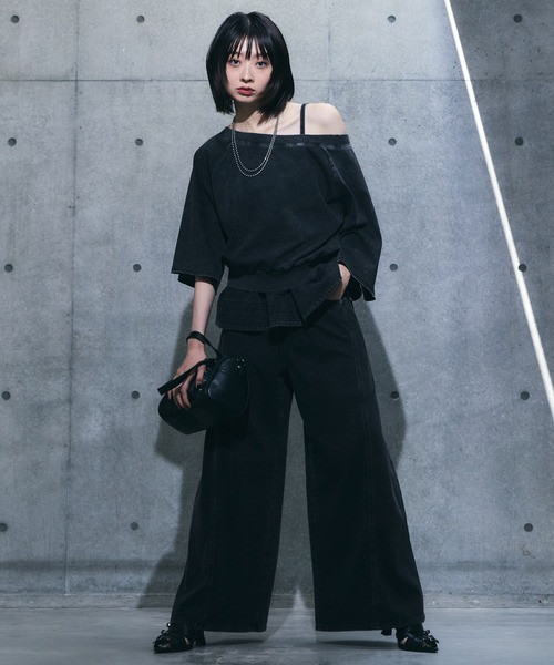 PAGEBOY(ページボーイ)の「<まるでデニム見え!/紫外線カット/接触冷感/ストレッチ>マルデニメガレッグパンツ(デニムパンツ・レディース・ブラウン/ブラック/グリーン・MEDIUM/SMALL)」の6枚目の写真