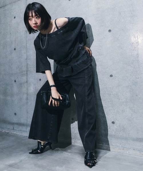 PAGEBOY(ページボーイ)の「<まるでデニム見え!/紫外線カット/接触冷感/ストレッチ>マルデニメガレッグパンツ(デニムパンツ・レディース・ブラウン/ブラック/グリーン・MEDIUM/SMALL)」の8枚目の写真
