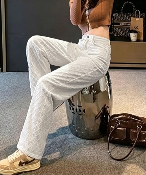 Miniministore（ミニミニストア）の「ダイヤ柄ジャガードワイドデニムパンツ美脚（デニムパンツ・レディース・ホワイト・M/L/S）」の21枚目の写真