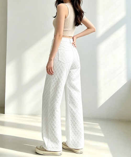 Miniministore（ミニミニストア）の「ダイヤ柄ジャガードワイドデニムパンツ美脚（デニムパンツ・レディース・ホワイト・M/L/S）」の19枚目の写真