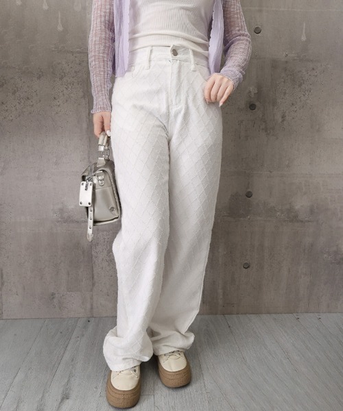 Miniministore（ミニミニストア）の「ダイヤ柄ジャガードワイドデニムパンツ美脚（デニムパンツ・レディース・ホワイト・M/L/S）」の8枚目の写真