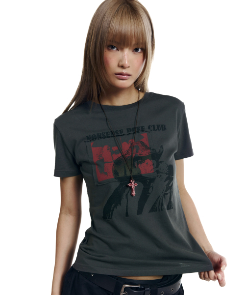 AAKAM(アーカム)の「Nonsense Puff Club Half Top (Dark Gray)(Tシャツ/カットソー・レディース・その他・1/2/3)」の3枚目の写真