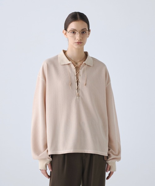 soerte(�\�G���e)��Loose Lace-up Thermal Polo/���[�Y���[�X�A�b�v�T�[�}���|��(�|���V���c)