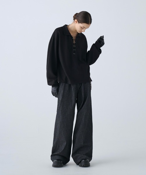 soerte(ソエルテ)の「Loose Lace-up Thermal Polo/ルーズレースアップサーマルポロ(ポロシャツ・メンズ・アイボリー/ブラック・2/1/3)」の10枚目の写真