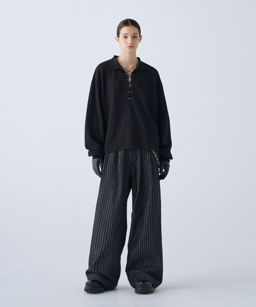 soerte(ソエルテ)の「Loose Lace-up Thermal Polo/ルーズレースアップサーマルポロ(ポロシャツ・メンズ・アイボリー/ブラック・2/1/3)」の7枚目の写真
