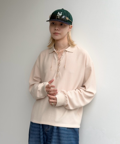 soerte(ソエルテ)の「Loose Lace-up Thermal Polo/ルーズレースアップサーマルポロ(ポロシャツ・メンズ・アイボリー/ブラック・2/1/3)」の11枚目の写真