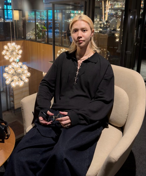 soerte(ソエルテ)の「Loose Lace-up Thermal Polo/ルーズレースアップサーマルポロ(ポロシャツ・メンズ・アイボリー/ブラック・2/1/3)」の12枚目の写真
