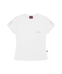 Eyelet Tab-Detail Slim Fit T-shirts White