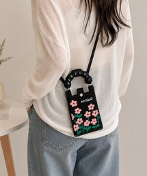 【スマホサイズでアクセ感覚♪】ぽこぽこ立体ハンドル ミニ ショルダーバッグ(フラワー)