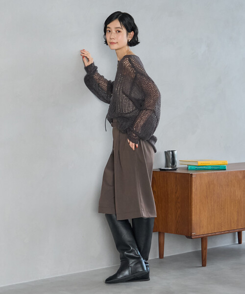 FREAK'S STORE（フリークスストア）の「ベルト付き タック ハーフパンツ（その他パンツ・レディース・ブラウン/チャコールグレー・ﾌﾘ-）」の3枚目の写真