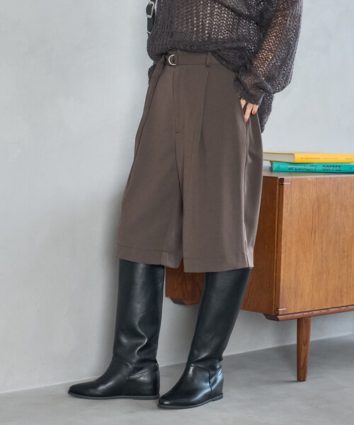 FREAK'S STORE（フリークスストア）の「ベルト付き タック ハーフパンツ（その他パンツ・レディース・ブラウン/チャコールグレー・ﾌﾘ-）」の6枚目の写真