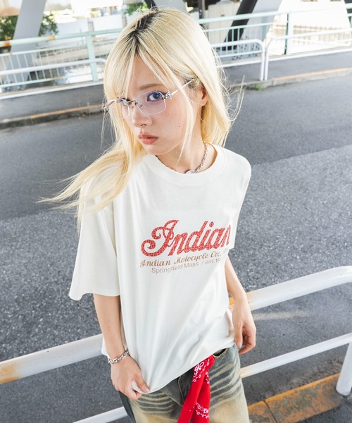 INDIAN(インディアン)の「WEGO/IndianグラフィックT(Tシャツ/カットソー・メンズ・ブラック/アイボリー・MEDIUM/LARGE)」の2枚目の写真
