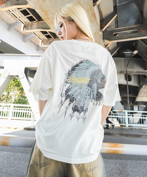 INDIAN(インディアン)の「WEGO/IndianグラフィックT(Tシャツ/カットソー・メンズ・ブラック/アイボリー・MEDIUM/LARGE)」の4枚目の写真