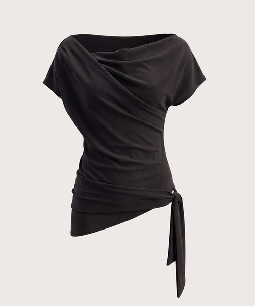 kiehtova（キエトヴァ）の「【kiehtova】SIENA DRAPE TOPS/シエナ ドレープトップス KTWR72（Tシャツ/カットソー・レディース・ホワイト/ブラウン/ブラック・FREE）」の15枚目の写真