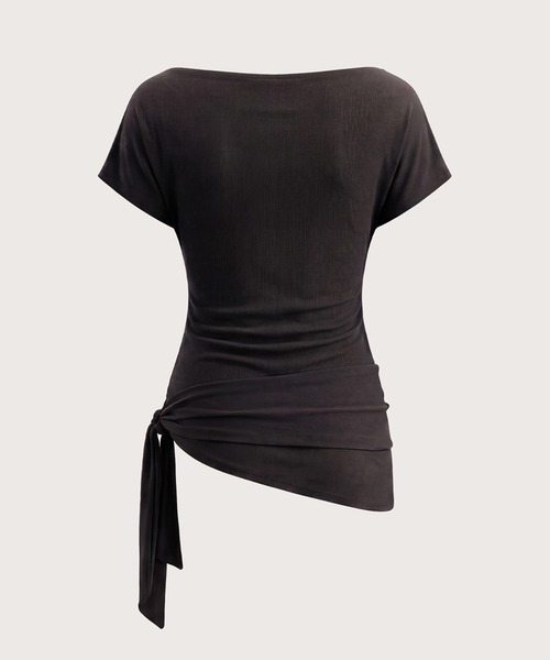 kiehtova（キエトヴァ）の「【kiehtova】SIENA DRAPE TOPS/シエナ ドレープトップス KTWR72（Tシャツ/カットソー・レディース・ホワイト/ブラウン/ブラック・FREE）」の4枚目の写真