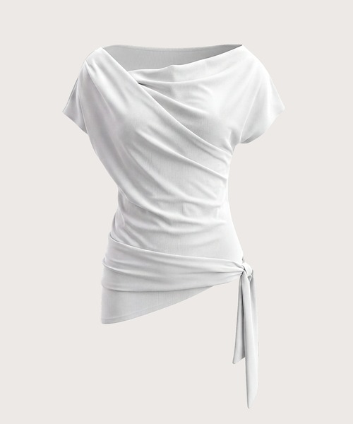 kiehtova（キエトヴァ）の「【kiehtova】SIENA DRAPE TOPS/シエナ ドレープトップス KTWR72（Tシャツ/カットソー・レディース・ホワイト/ブラウン/ブラック・FREE）」の11枚目の写真