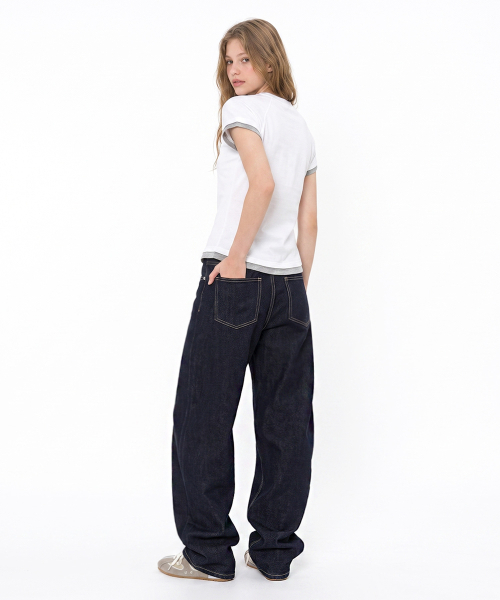 RANDOMOFF（ランダムオフ）の「BTB : THE BEGINNING JEANS [INDIGO CORE]（デニムパンツ・レディース・ダークネイビー・X-SMALL/SMALL/MEDIUM/LARGE）」の2枚目の写真