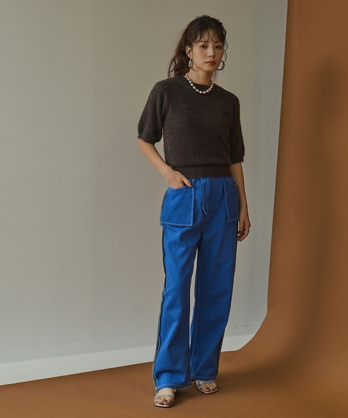 bohmal(ボマール)の「フェザー半袖プルオーバーニット(ニット/セーター・レディース・ブラウン/チャコールグレー・FREE)」の3枚目の写真