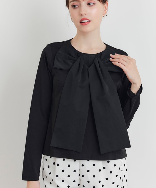 PICCIN(ピッチン)の「フロントリボンプルオーバー(Tシャツ/カットソー・レディース・オフホワイト/ブラック・M)」の2枚目の写真