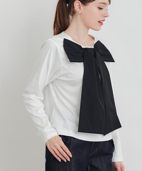 PICCIN(ピッチン)の「フロントリボンプルオーバー(Tシャツ/カットソー・レディース・オフホワイト/ブラック・M)」の22枚目の写真