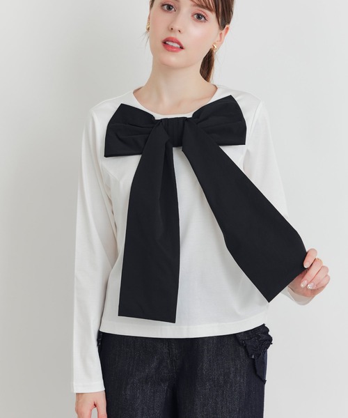 PICCIN(ピッチン)の「フロントリボンプルオーバー(Tシャツ/カットソー・レディース・オフホワイト/ブラック・M)」の19枚目の写真