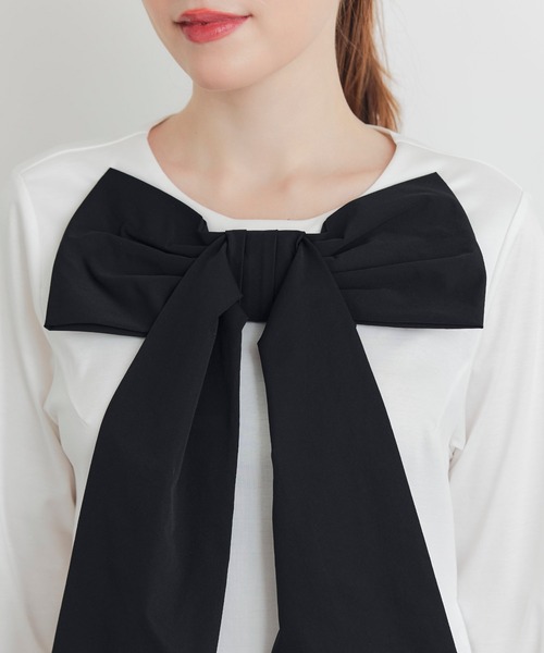 PICCIN(ピッチン)の「フロントリボンプルオーバー(Tシャツ/カットソー・レディース・オフホワイト/ブラック・M)」の11枚目の写真