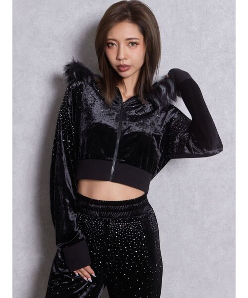 GYDA（ジェイダ）の「Gydadyg bijouベロアパーカー【セットアップ着用可能】（パーカー・レディース・アイボリー/ブラック・FREE）」の10枚目の写真
