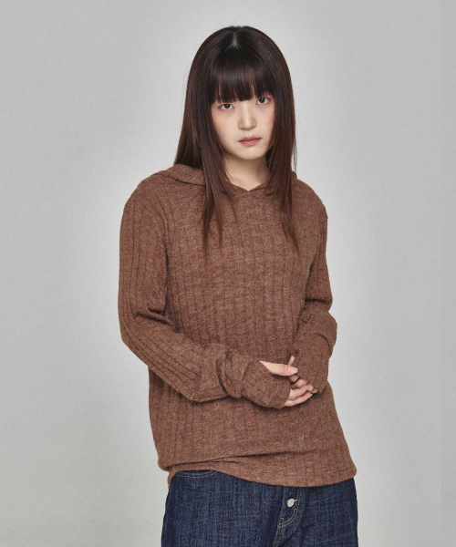 KICHUL(キチョル)の「コージーリブニットフーディー(ブラウン)(パーカー・レディース・その他・SMALL/MEDIUM/LARGE)」の1枚目の写真