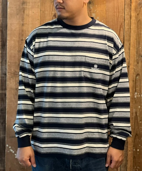 MAGIC NUMBER(マジック ナンバー)の「【MAGIC NUMBER】MULTI BORDER L/S T-SHIRT(Tシャツ/カットソー・メンズ・バーガンディー/ネイビー・LARGE/X-LARGE/MEDIUM)」の2枚目の写真