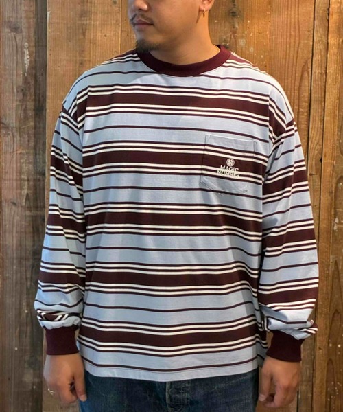 MAGIC NUMBER(マジック ナンバー)の「【MAGIC NUMBER】MULTI BORDER L/S T-SHIRT(Tシャツ/カットソー・メンズ・バーガンディー/ネイビー・LARGE/X-LARGE/MEDIUM)」の1枚目の写真