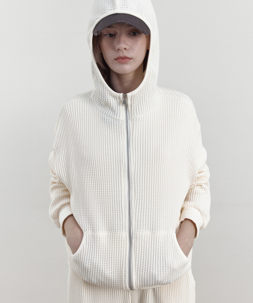WEDNESDAYOASISFORWOMEN(ウェンズデー オアシス フォー ウーマン)の「ワッフル ハイネック フード ジップアップ_CREAM(WB6OT14)(パーカー・レディース・クリーム・FREE)」の4枚目の写真