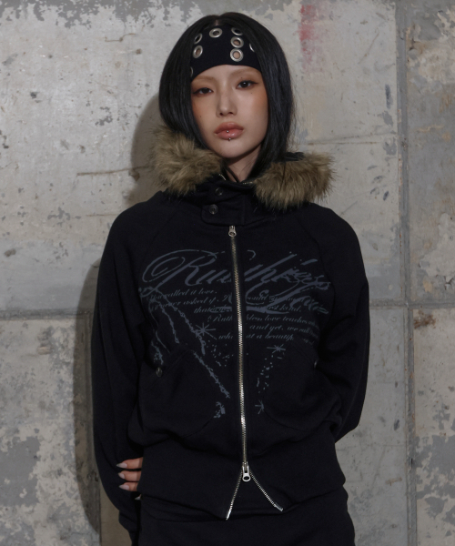 FANCY CLUB(ファンシークラブ)の「ルースリスファーフードジップアップ (ブラック) F25ZA005(パーカー・レディース・その他・ONE SIZE)」の1枚目の写真