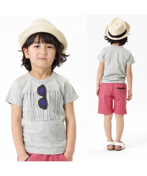 apres les cours（アプレレクール）の「メガネトロンプルイユ半袖Ｔシャツ（Tシャツ/カットソー・キッズ・レッド/グレー/サックスブルー・140/100/120/90/130/80/110）」の4枚目の写真