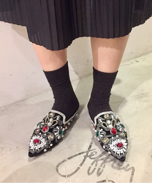 ❣️美品❣️ジェフリーキャンベル 刺繍×ビジュー付きフラットミュール　レディース ジェフリーキャンベル 刺繍×ビジュー付きフラットミュール