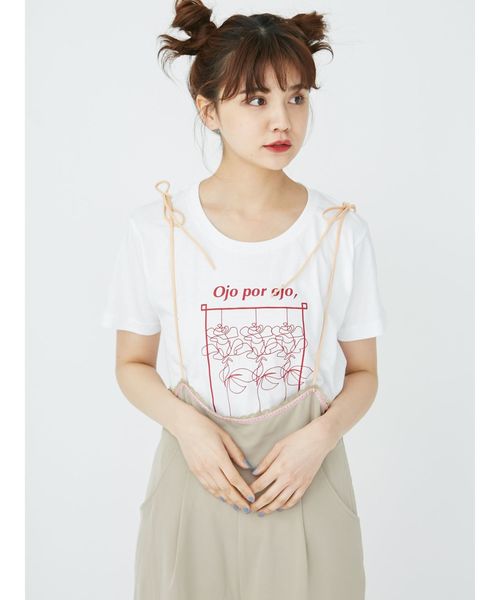 merry jenny（メリージェニー）の「スクエアrose Tee（Tシャツ/カットソー・レディース・ピンク/オフホワイト/ブラック・FREE）」の2枚目の写真