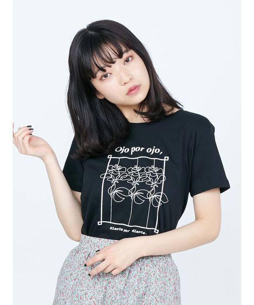 merry jenny（メリージェニー）の「スクエアrose Tee（Tシャツ/カットソー・レディース・ピンク/オフホワイト/ブラック・FREE）」の3枚目の写真