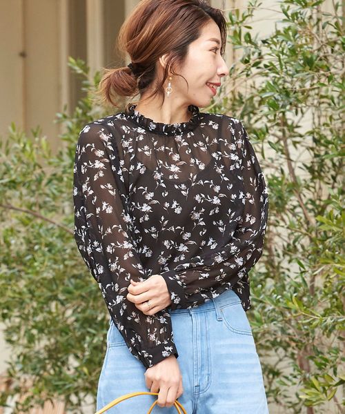 【ZOZO限定価格】スタンドフリルカラーフラワーブラウス 【ZOZO限定価格】スタンドフリルカラーフラワーブラウス