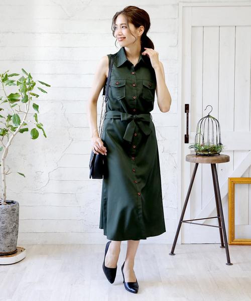 Doula Doula(ドゥーラドゥーラ)の「フロントボタンノースリーブワンピース(ワンピース・レディース・ブラック/ベージュ/カーキ・M/L)」の3枚目の写真
