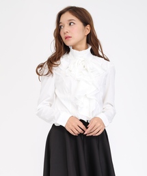 Lace Ladies | 長袖立ち襟フリル無地ブラウス シャツ(シャツ/ブラウス)