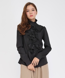 Lace Ladies | 長袖立ち襟フリル無地ブラウス シャツ(シャツ/ブラウス)
